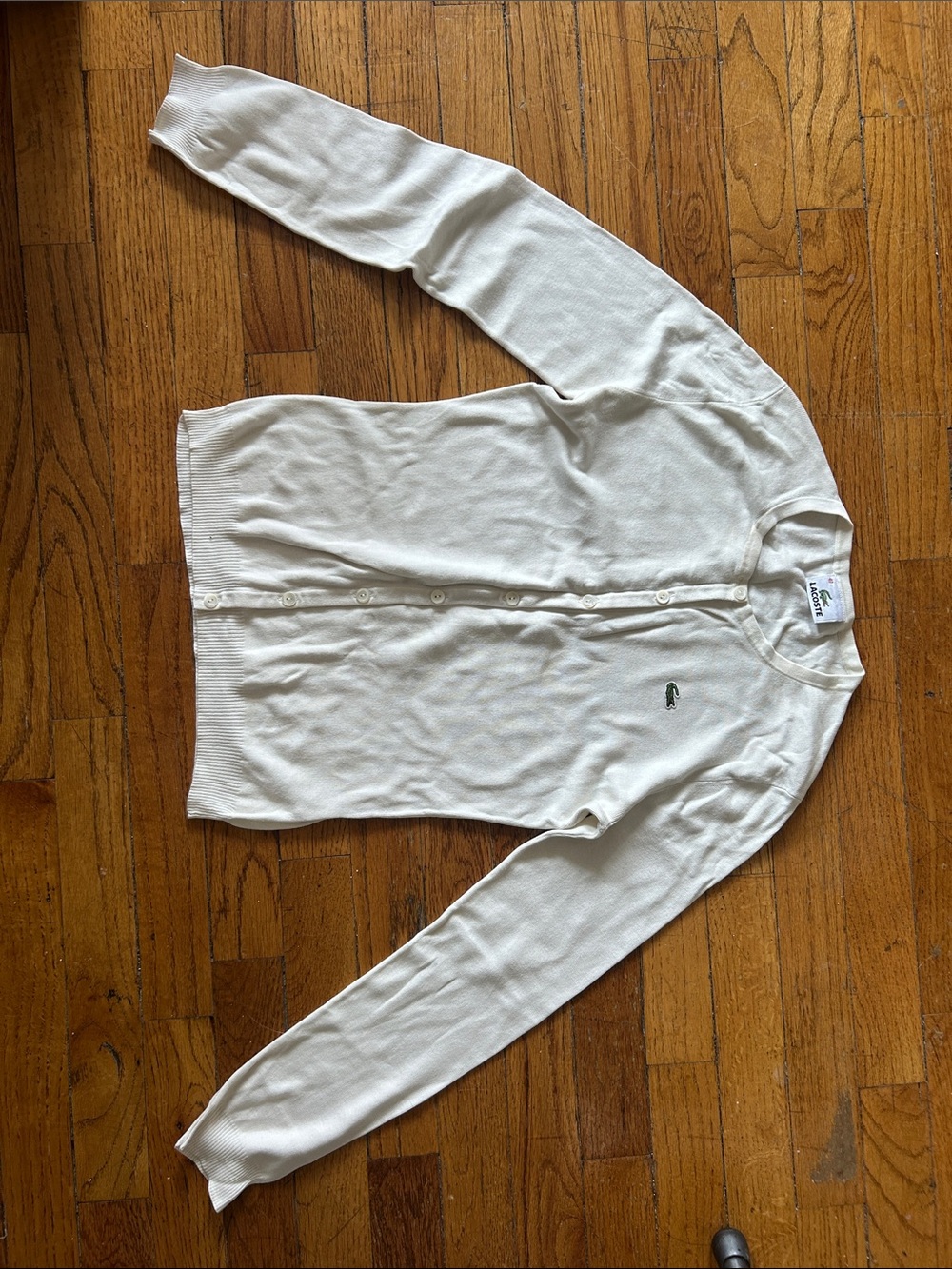 Lacoste Cream Button-Front Crew Cardigan
